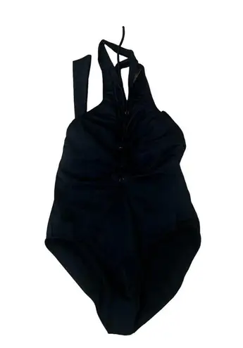 Ashley Graham x Swimsuits Black One Piece Swimsuit Size 10 Halterneck Ruched