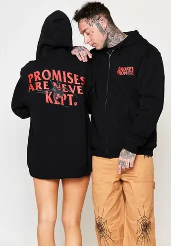 Broken Promises  - Black Widow Zip Up Hoodie in Black & Red