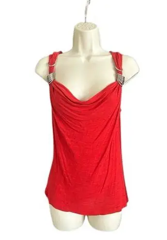 Cable & Gauge Women’s Red Cowl Neck Blouse with Metal Accents by . P Small