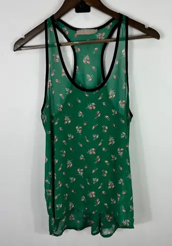 Audrey 3+1 Tank Top M Green Sheer Bird Print Indie Sleaze Y2K Whimsical Boho Size M