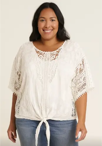 Democracy Top White Crochet Knit Kimono Cottagecore Blouse Womens Plus Size 3X