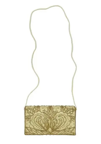 Vintage 80s 90s Gold Yellow Beaded Clutch Shoulder Bag Evening Glam Formal