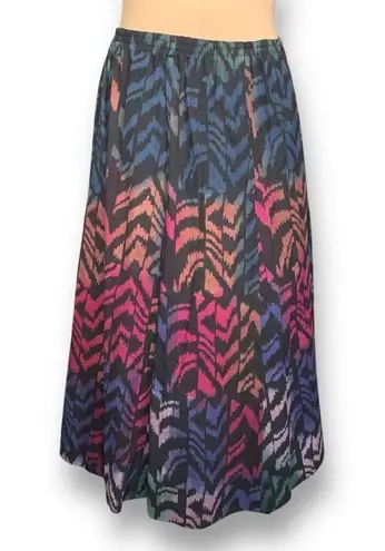 Vintage Winter Sun Multicolor Abstract Print Elastic Waist Maxi Skirt Size Large Black