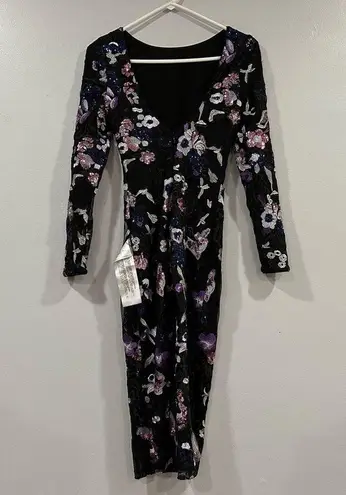 Dress the Population Emery Floral Sequin Long Sleeve Midi Dress Lavender Multi