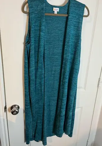 LuLaRoe Sz L Sleeveless Turquoise Side Slit Loose Comfortable Long Cardigan Dust