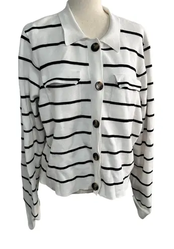 Tahari Size XL White Black Stripe Cropped Boxy Thin Sweater Business Chic Classy