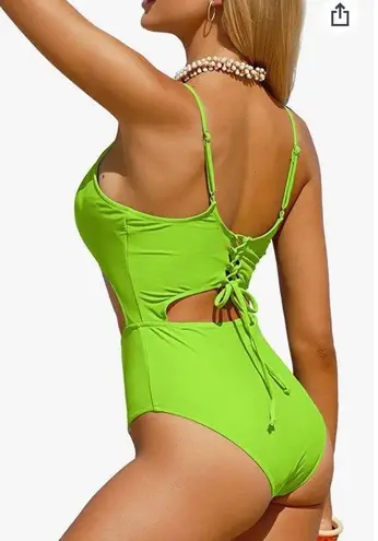 Souqfone Sexy One Piece Monokini Swimsuits Scoop Neck Front Cutout Back Lace Up