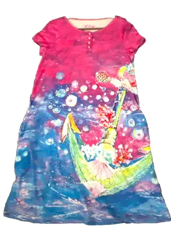 Leoma Lovegrove Dress Multicolor Art To Wear Cap Slves Anchor Print Small Pocket Blue