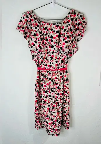 Danny & Nicole Pink Black & Tan Polka Dot Ruffled Open Sleeve Midi Dress Size 4