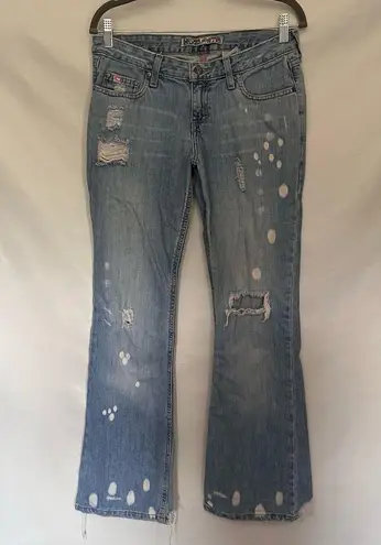 Mudd  Wide Leg Low Rise Distressed Jeans Size 3 Style 4CBL78 Raw Hem Bleached Y2L