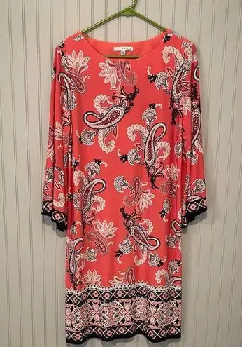 Studio One Coral Paisley Floral Sheath Dress with 3/4 Bishop Sleeves | Large
