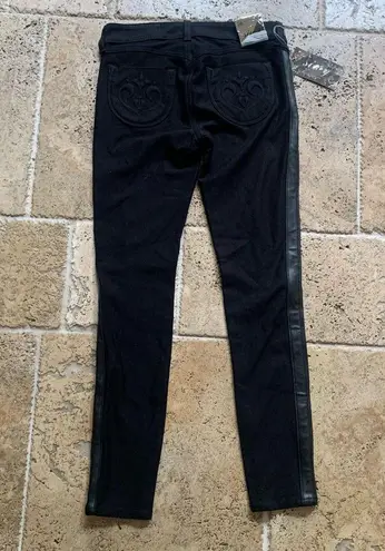 Siwy Faux Vegan Leather Contrast Detail Jean Legging Jegging 26 Black Castle