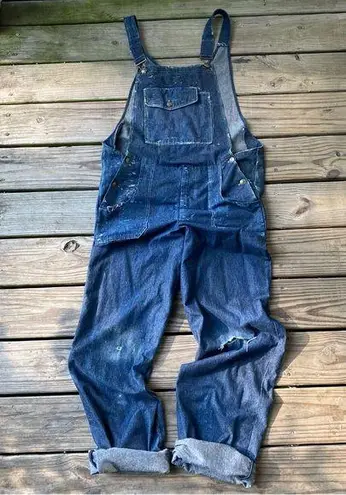 VTG Distressed Denim Bib Overalls Blue Size L