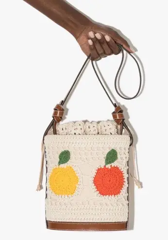 STAUD $395  Anita Leather Trimed Fruit Crochet Bucket Bag NEW