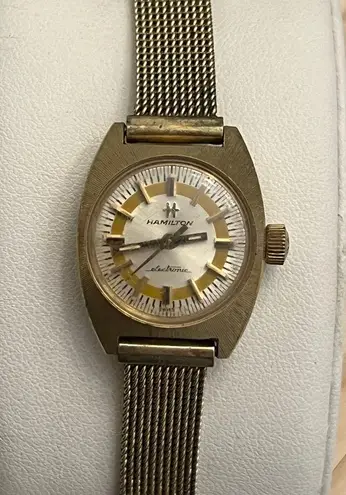 Hamilton Watch Electronic Vintage RARE 10KT Gold Plated Case and Mesh Bracelet