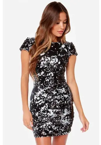 Dress the Population Tabitha Black White Flip Sequin Bodycon Mini Dress Sz S