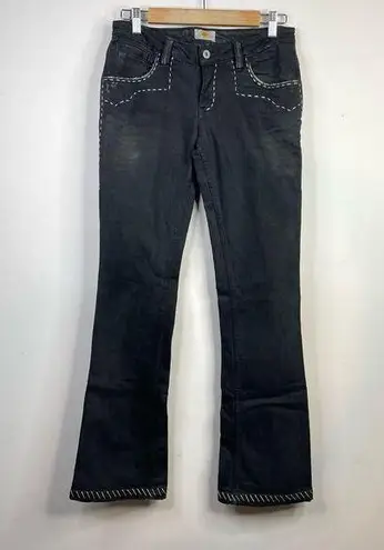 Antik Denim Y2K Black Embroidered Distressed Stretch Bootcut Western Jeans 28