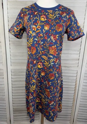 appleseed's Short Sleeve Midi T-Shirt Dress Blue Floral Print-PS