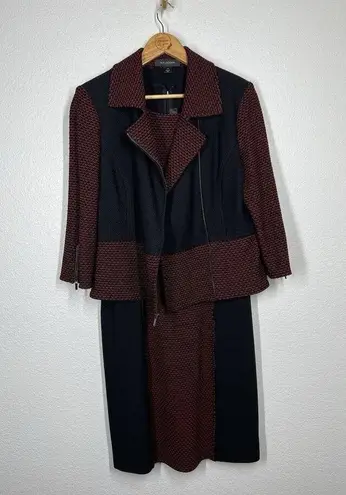 St. John Sheath Dress Jacket Set Size 10 Red Black Knit