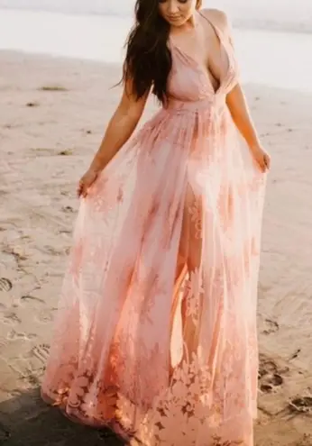 Luxxel Blush Pink Floral Maxi Dress