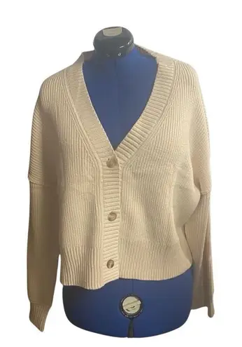 LILLUSORY Women’s Soft Knit Oversized Short Button Down Sweater Cardigan XL TAN