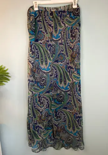 New York & Co. Blue Green Paisley Print Maxi Skirt 