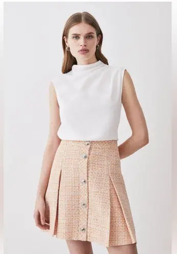 Karen Millen Peach Tweed Button Mini Skirt
