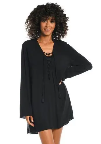 La Blanca Beachcomber Coverup V-Neck Tunic Black Size Small NEW
