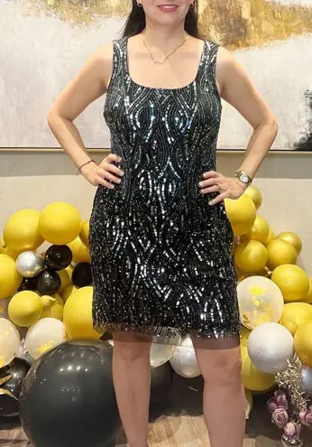 Aidan Mattox Cocktail Dress Sequined Sheath Scoop Neck Sleeveless Mesh 12 NWT