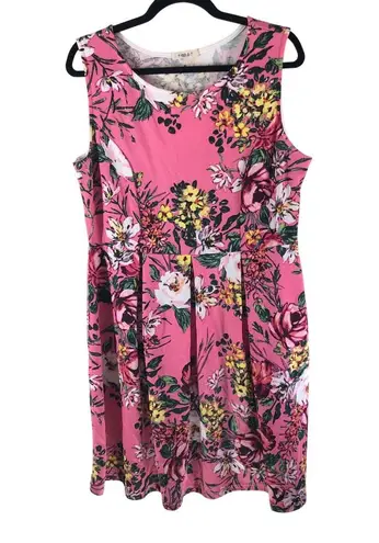 Gilli Dress A Line Pleated Sleeveless Stretch Floral Pink L? Size L