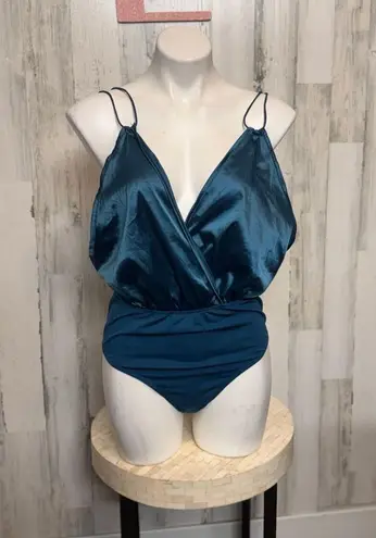 Curve teal satin bodysuit (size 0XL) Green