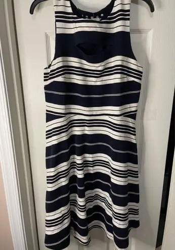 Maeve by Anthropologie NWT Riley Stripe Knee Length Navy White Cut Out Dress 14