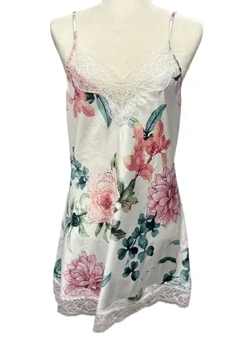 Linea Donatella Floral Lace Trim Chemise Nightgown Lingerie Babydoll Slip Dress