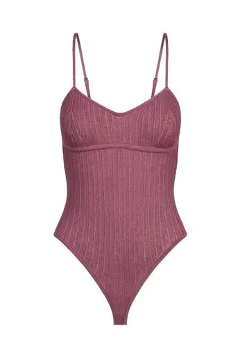 SKIMS Sheer Knit Cami Bodysuit in Beet, Size Medium