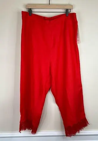 Kaktus red linen blend wide leg lace floral trim cropped pants 1X NEW