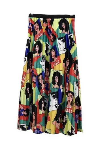Colorful Pop Art Pleated Long Skirt M Size M