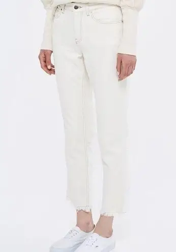 Topshop Boutique Straight Leg Jeans with Frayed Hems and Contrast Stitching