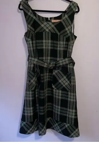 Bandolino Size 16 Wool Blend Midi Dress Sleeveless Black Plaid