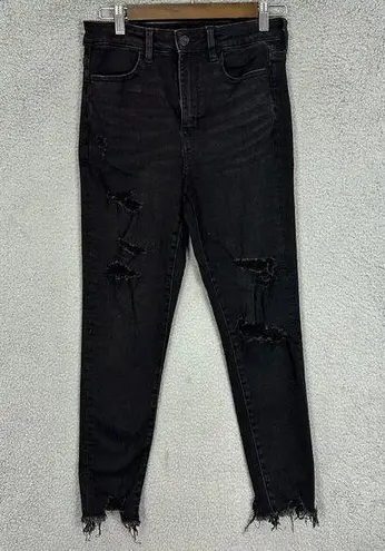 American Eagle  jeans womens 8 black high rise jegging crop distressed biker