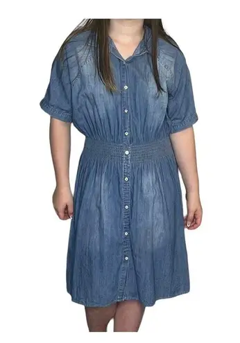 Given Kale DENIM JEAN DRESS Womens Sz LG Western Button Down Stretch Waist