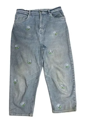 Vintage The Quacker Factory Blue Jeans Womens Size 10 Floral Embroidered Cotton