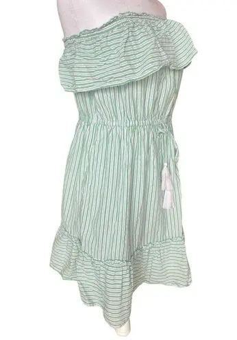 American Eagle America Eagle Green White Striped Strapless Ruffle Top Dress Womens Size Large