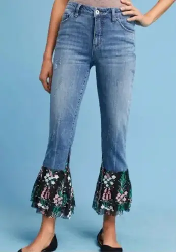 Pilcro and the Letterpress Anthropologie Flare Flounce Floral Hem Jeans Size 30 - Image 1