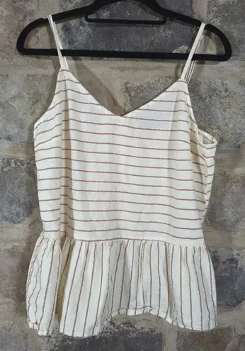 VERO MODA Top Woman's Medium Tan Brown Metallic Striped Peplum Singlet Woven