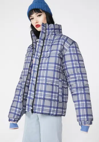 Daisy Street Blue Plaid Checkered Puffer Jacket