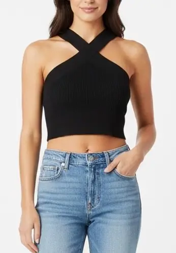 House of Harlow 1960 Black Ribbed Cross Front High Waist Bikini Bottoms L Size L