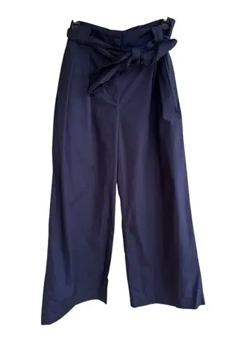 En Saison Marin Navy Wide Leg Embroidered Belt Trousers | Size L | Anthropologie Blue Size L