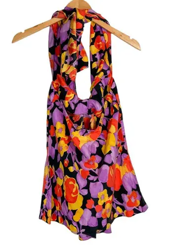 Y2K Abstract Floral Halter Top Sz Medium 100% Silk