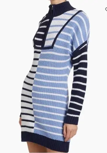 NEW STAUD Hampton Mini Sweater Knitted Dress in Adriatic Stripe Sz S Blue