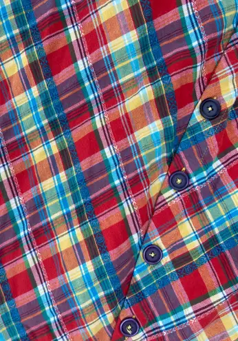 Eshakti Zapelle Custom Navy Blue Red Button Up Madras Dress Dull Skirt Retro 4X